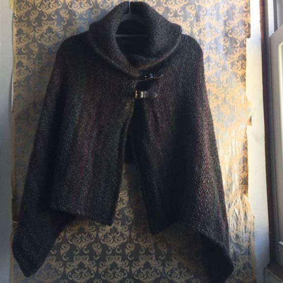 John Branigan Weavers Sweater Shawl Collar Wool Poncho Cape Wrap Jacket Buckles - Picture 6 of 11